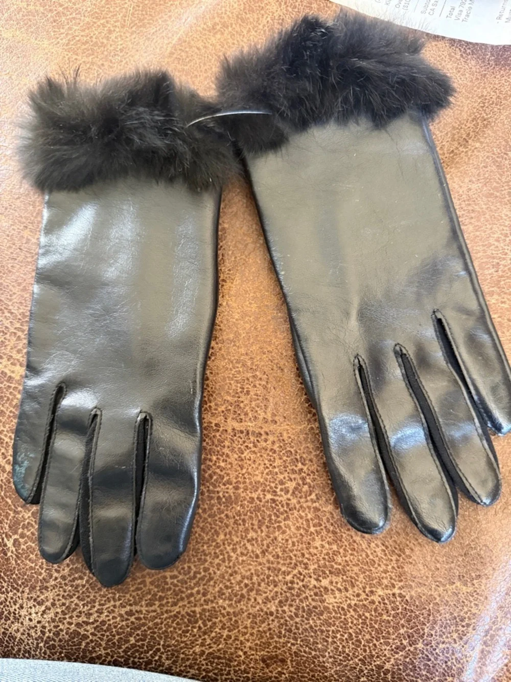 Genuine fur edge gloves made in Japan black size small